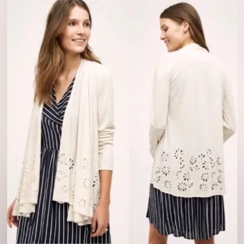 Anthropologie Meadow Rue Flower Cutout Oatmeal Sweater